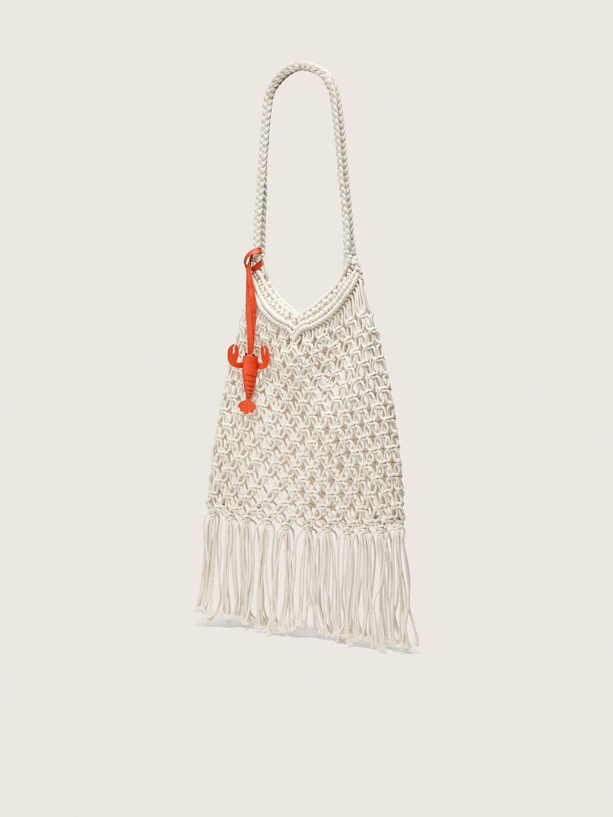 Golden Goose - Women's macramé bag in butter-colored cotton with a leather lobster charm in 