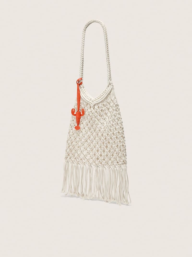 Golden Goose - Bolso macram&eacute; de mujer de algod&oacute;n color mantequilla con charm de langosta de piel in 