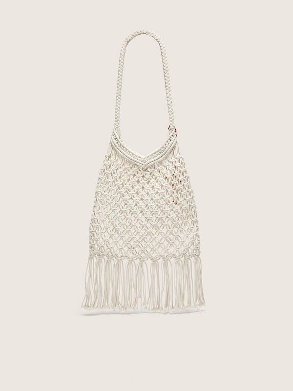 Golden Goose - Women's macramé bag in butter-colored cotton with a leather lobster charm in 