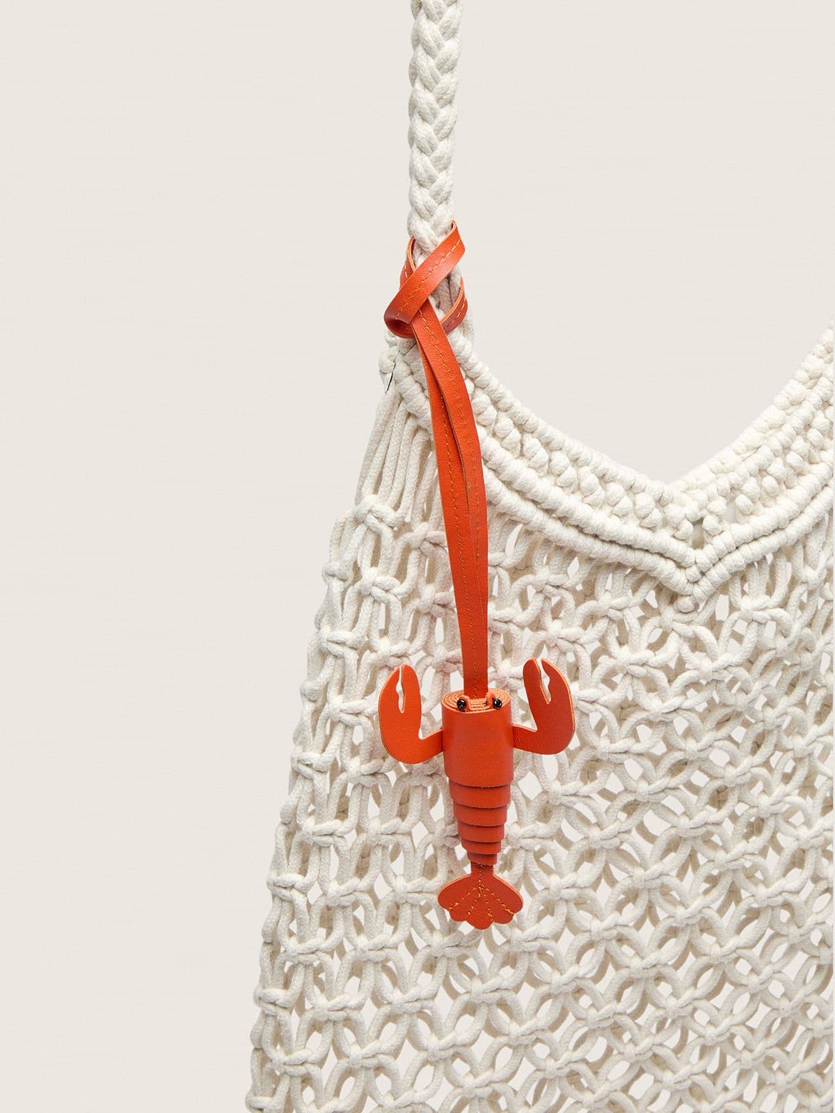 Golden Goose - Women's macramé bag in butter-colored cotton with a leather lobster charm in 