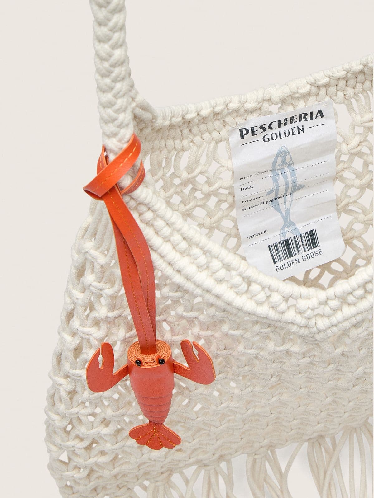Golden Goose - Women's macramé bag in butter-colored cotton with a leather lobster charm in 