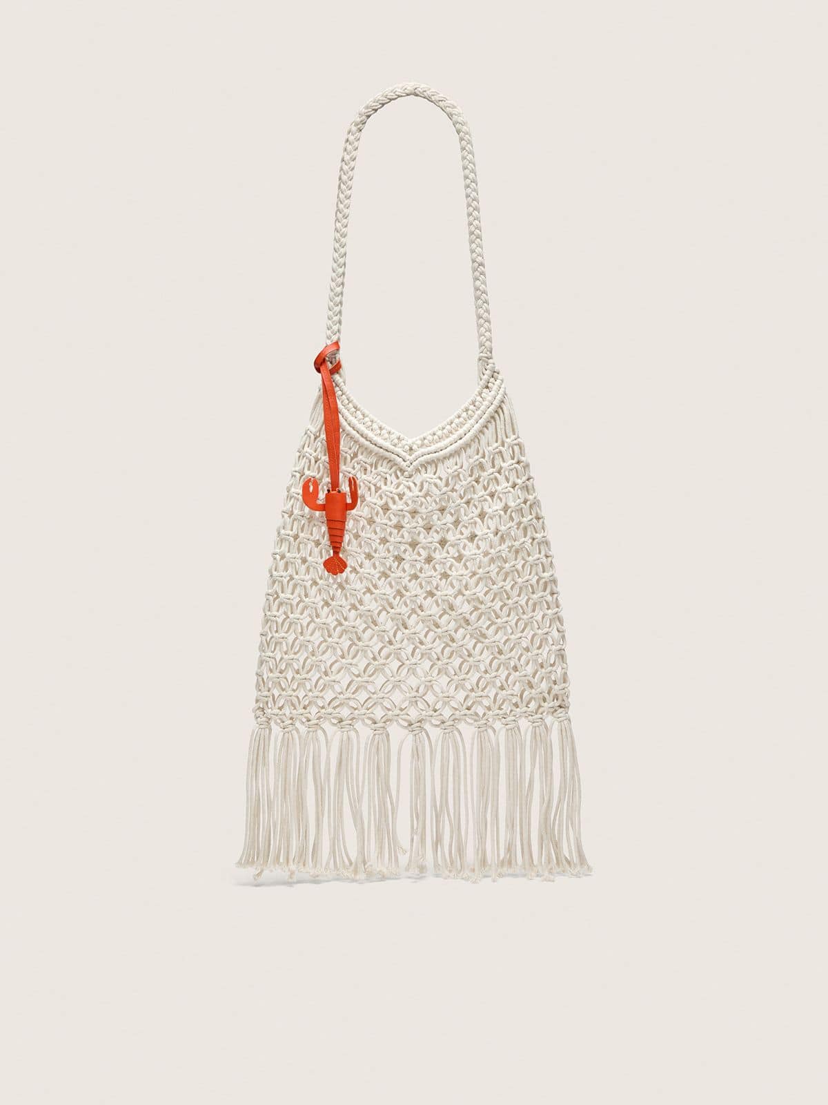 Golden Goose - Women's macramé bag in butter-colored cotton with a leather lobster charm in 