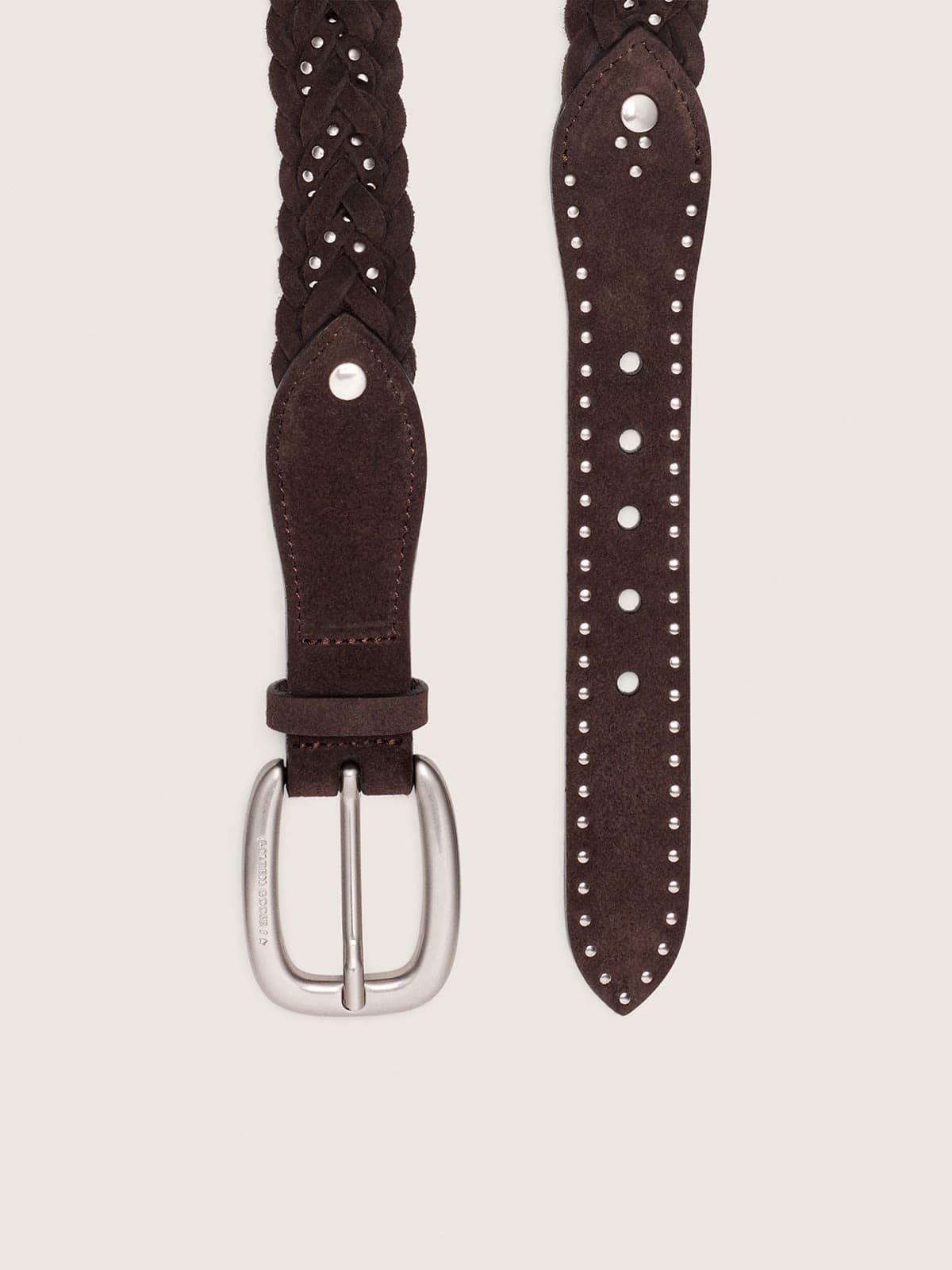 Golden Goose - Houston belt in woven mahogany suede with silver micro-studs in 