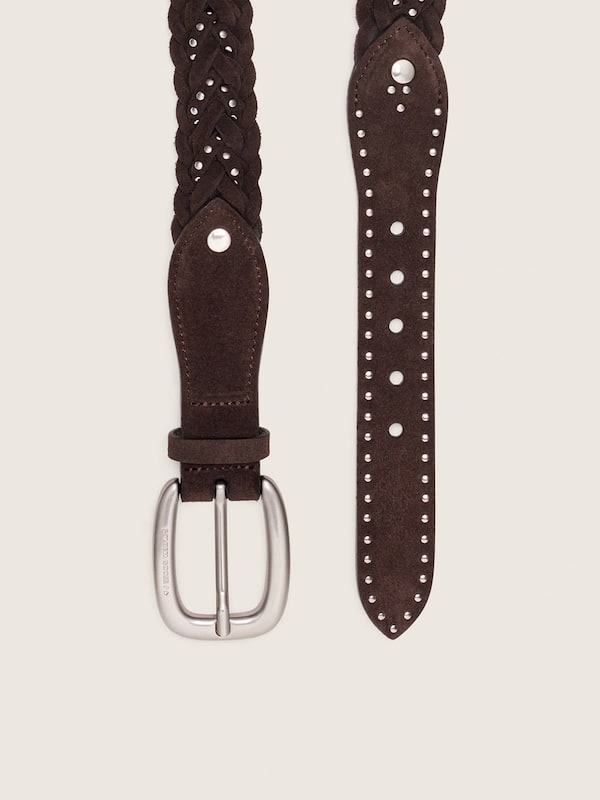 Golden Goose - Houston belt in woven mahogany suede with silver micro-studs in 