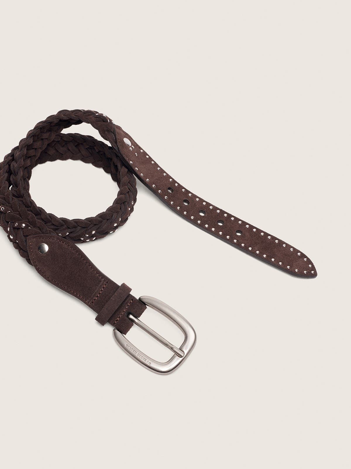 Golden Goose - Houston belt in woven mahogany suede with silver micro-studs in 