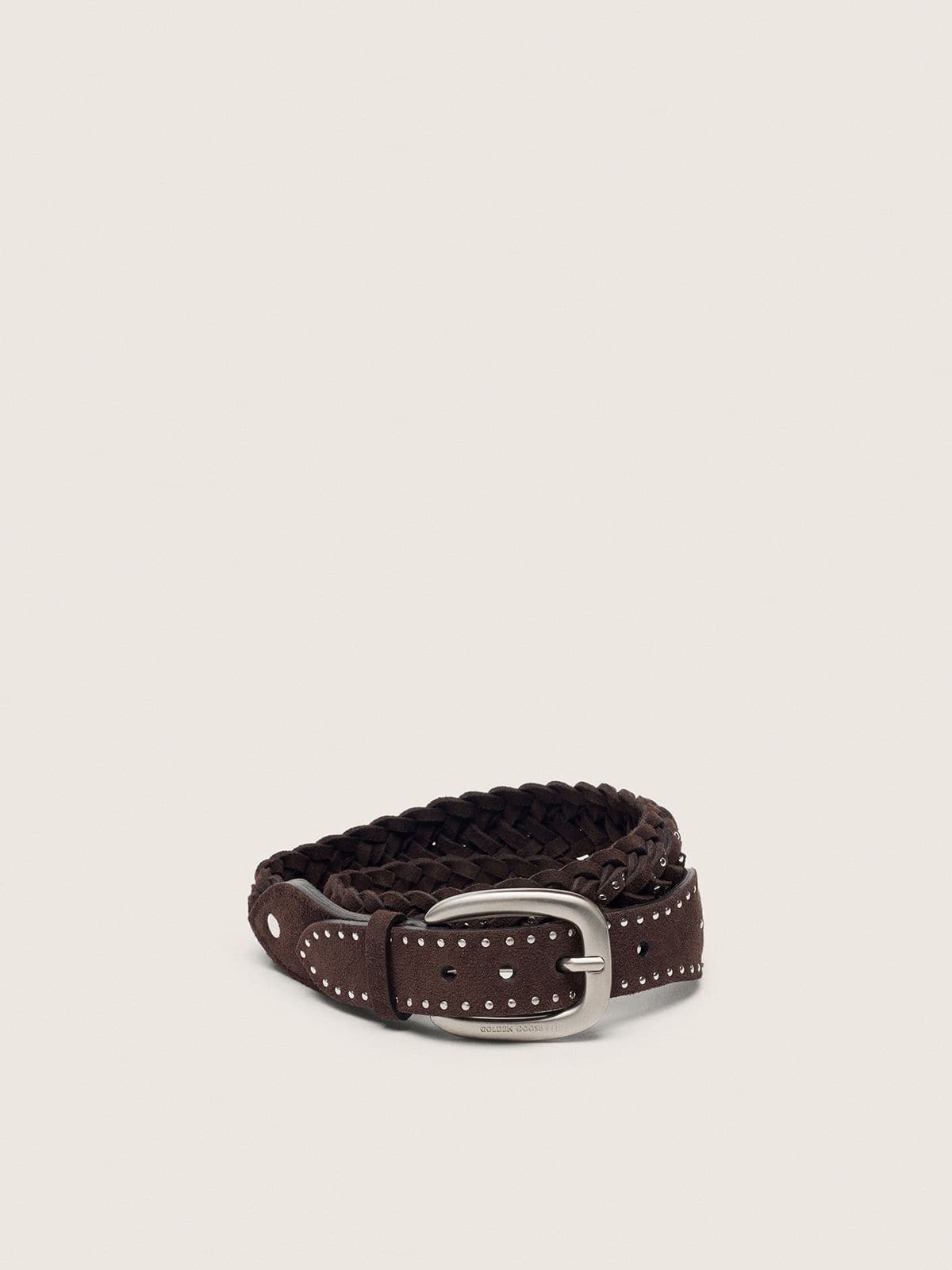 Golden Goose - Houston belt in woven mahogany suede with silver micro-studs in 