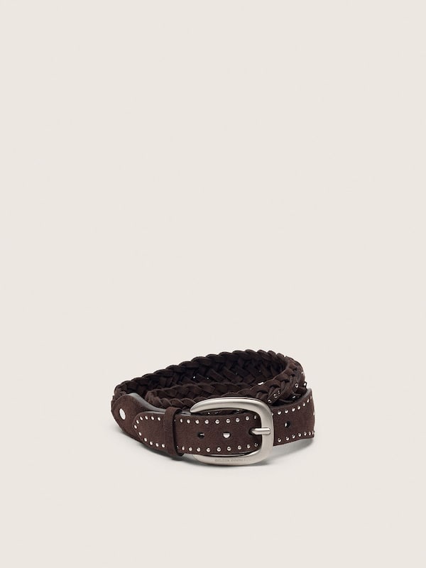 Golden Goose - Houston belt in woven mahogany suede with silver micro-studs in 