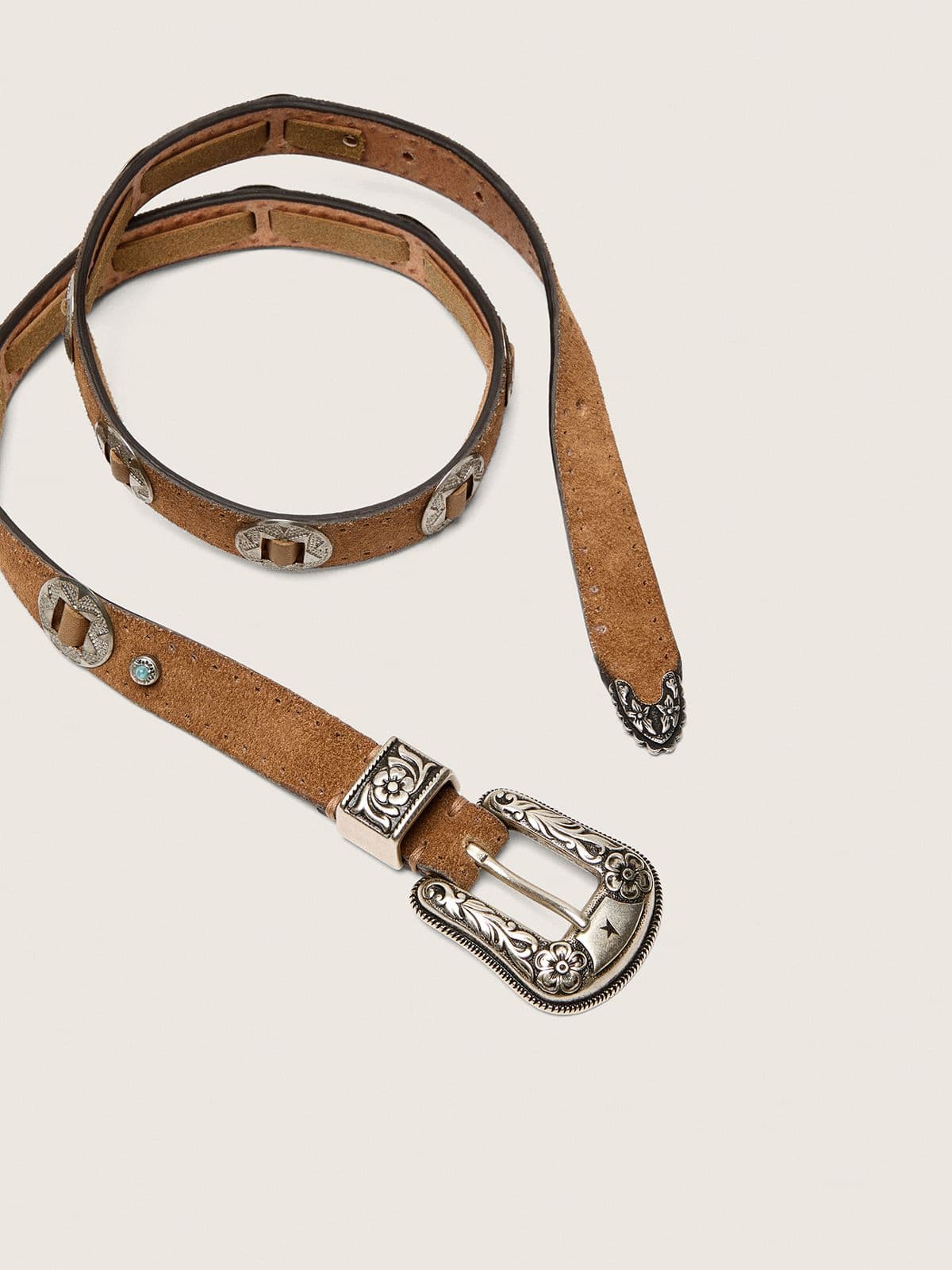 Golden Goose - Thin Lace belt in hazelnut-colored nabuk with decorative inlays in 