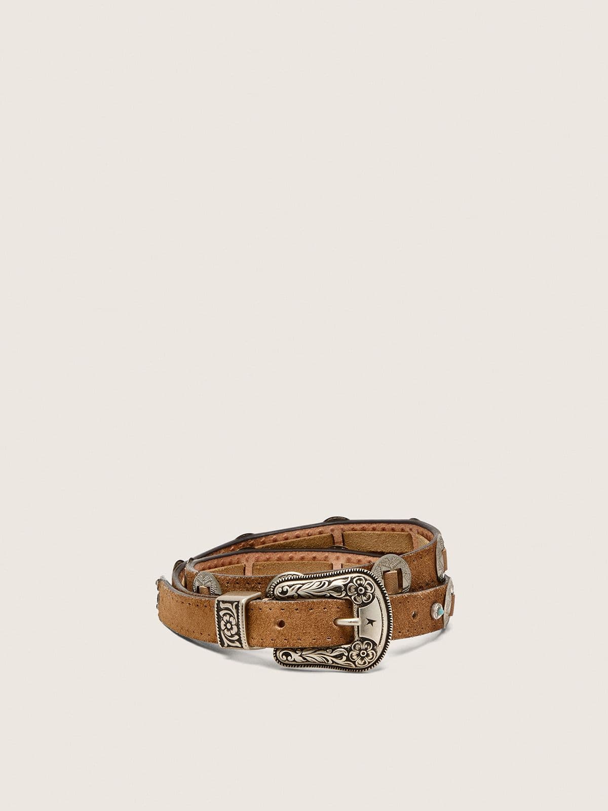 Golden Goose - Thin Lace belt in hazelnut-colored nabuk with decorative inlays in 