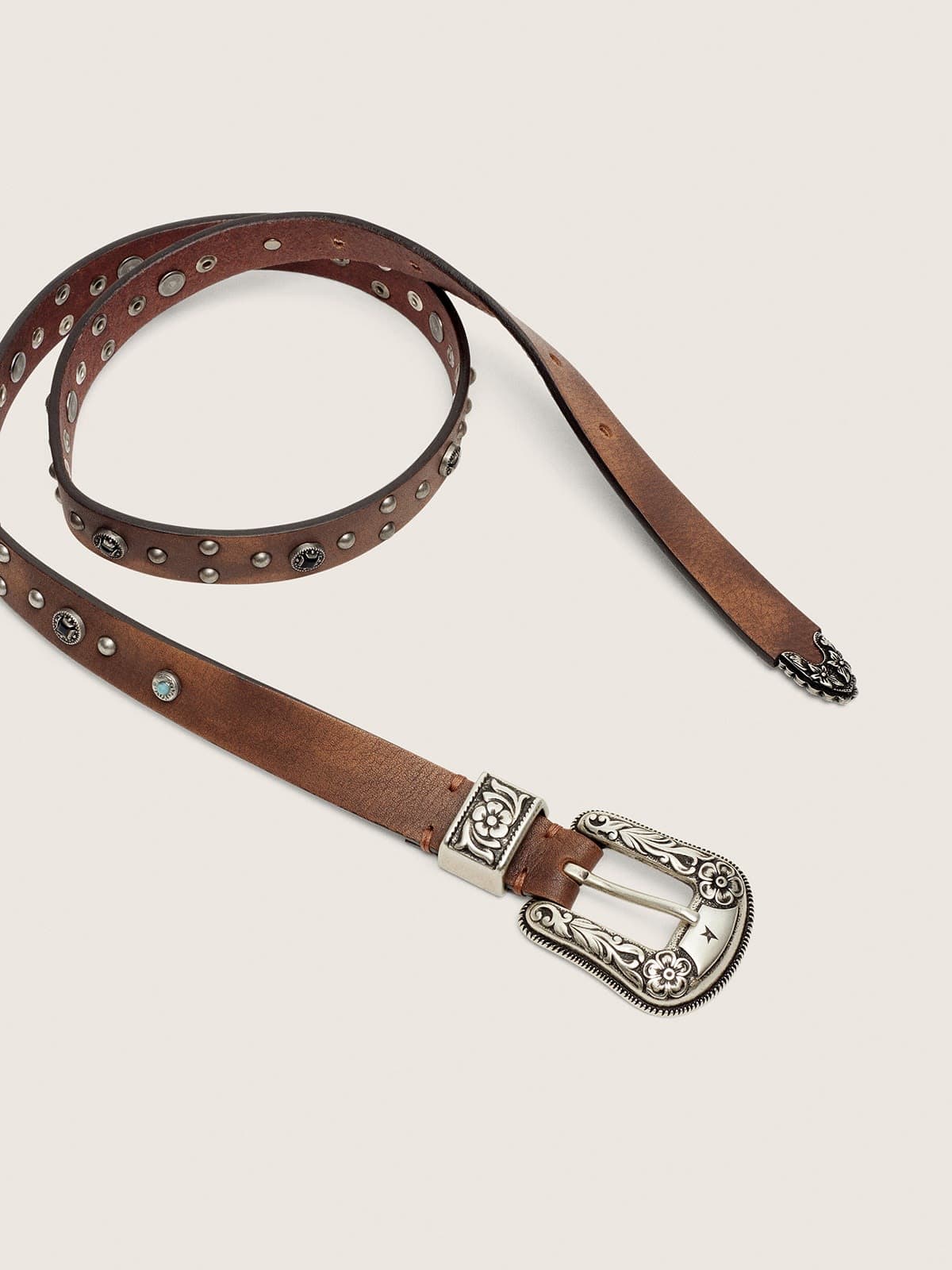 Golden Goose - Lace belt in tan washed leather with studs and metal inlays in 