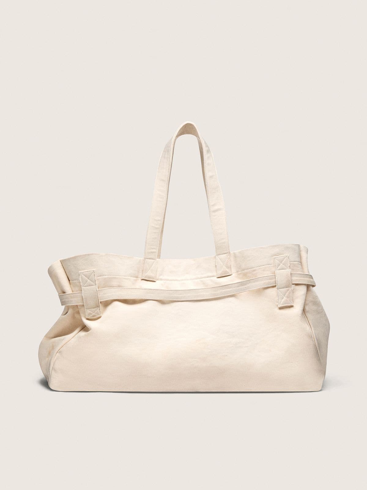 Golden Goose - Ecru canvas tote bag with embroidery and antique silver details in 