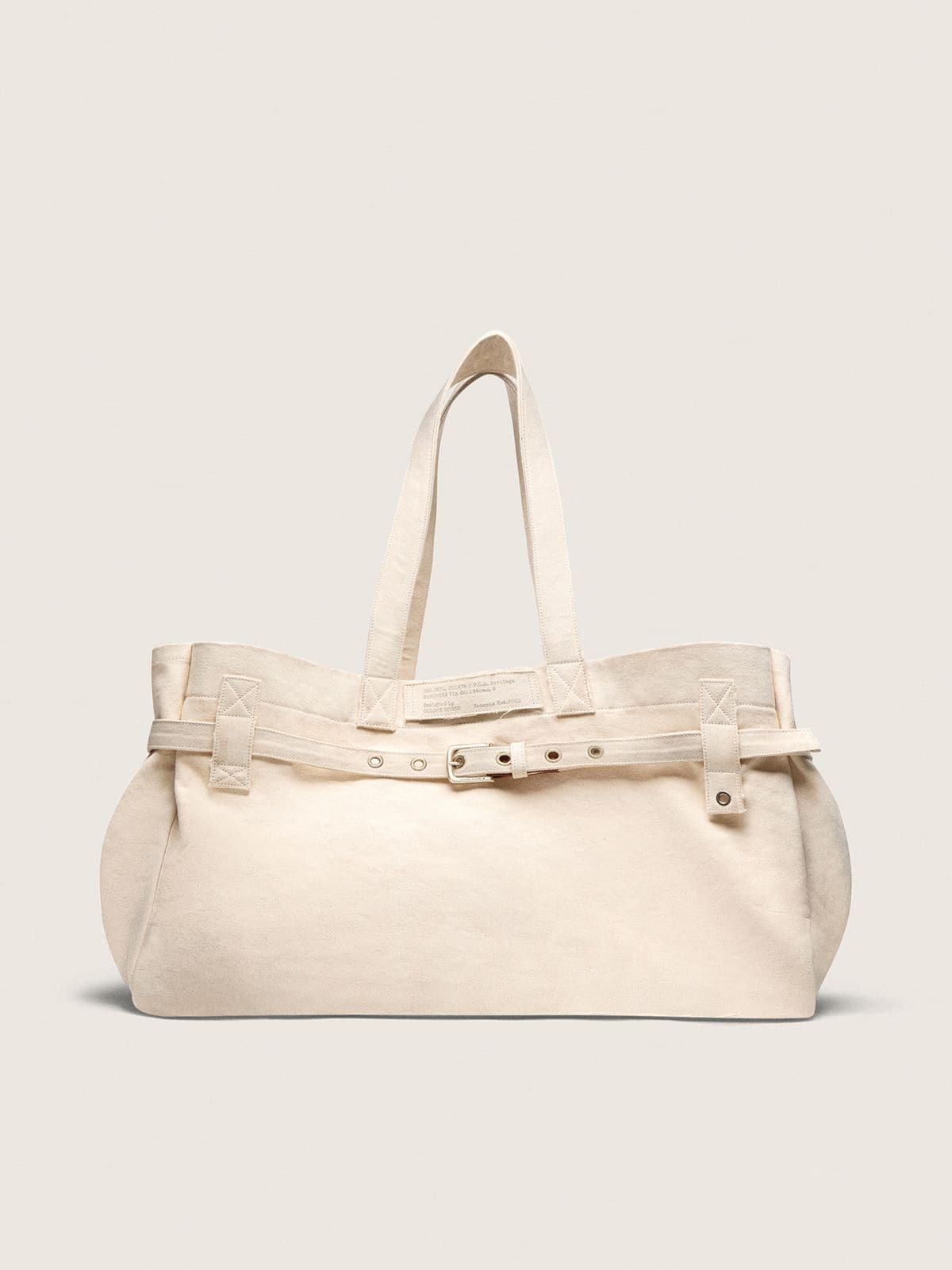 Golden Goose - Ecru canvas tote bag with embroidery and antique silver details in 