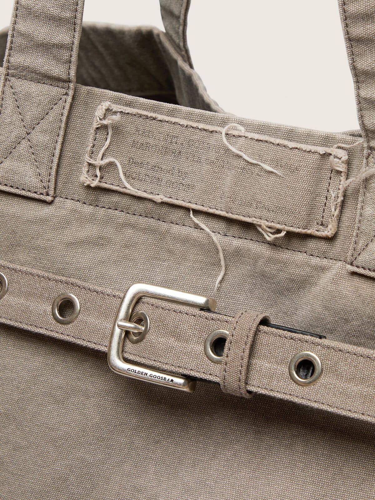 Golden Goose - Bolso tote de lona antracita con bordados y detalles en plateado antiguo in 
