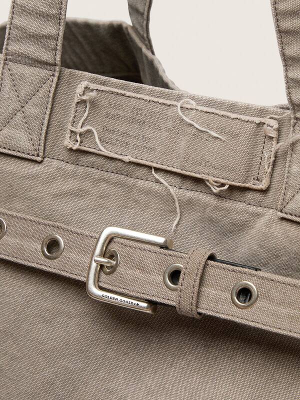 Golden Goose - Anthracite canvas tote bag with embroidery and antique silver details in 