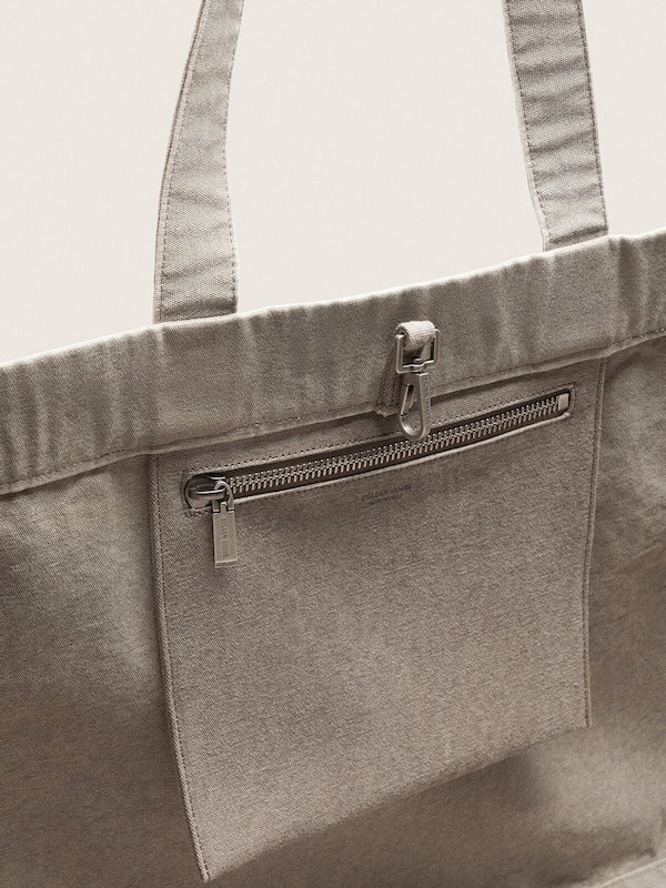 Golden Goose - Anthracite canvas tote bag with embroidery and antique silver details in 