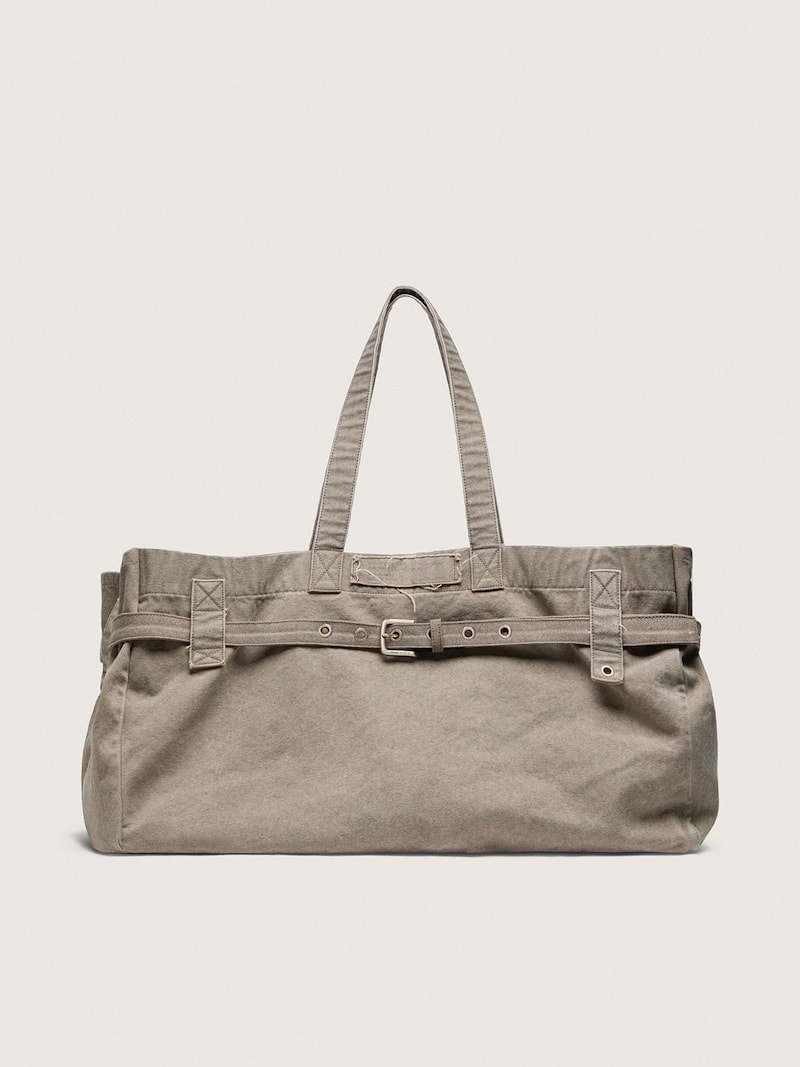 Anthracite canvas tote bag with embroidery and antique silver details