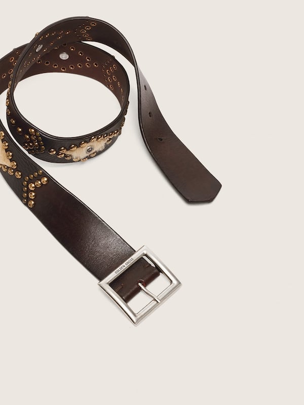 Golden Goose - Women&rsquo;s Sierra belt in mahogany leather with decorative studs in 