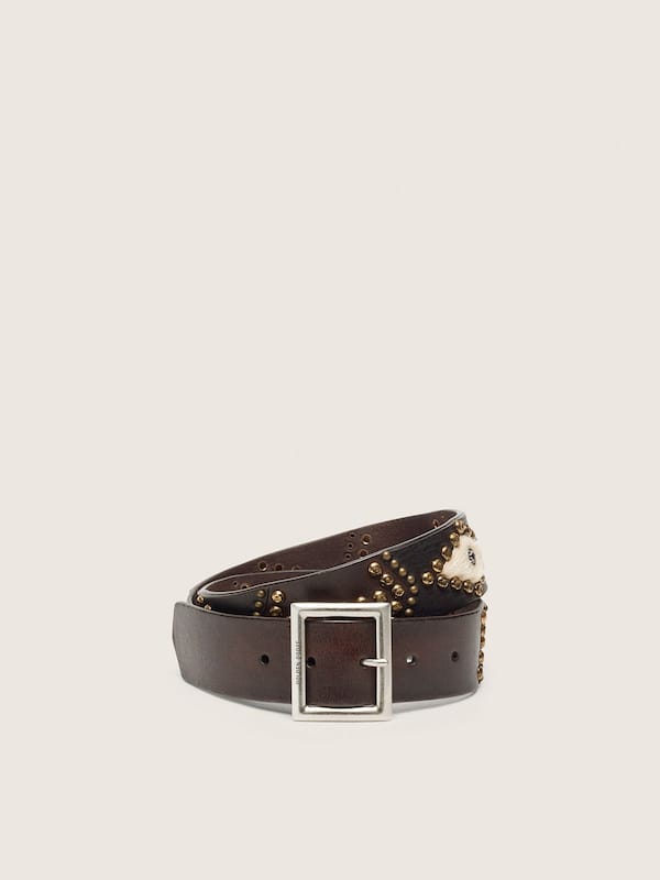 Golden Goose - Women&rsquo;s Sierra belt in mahogany leather with decorative studs in 