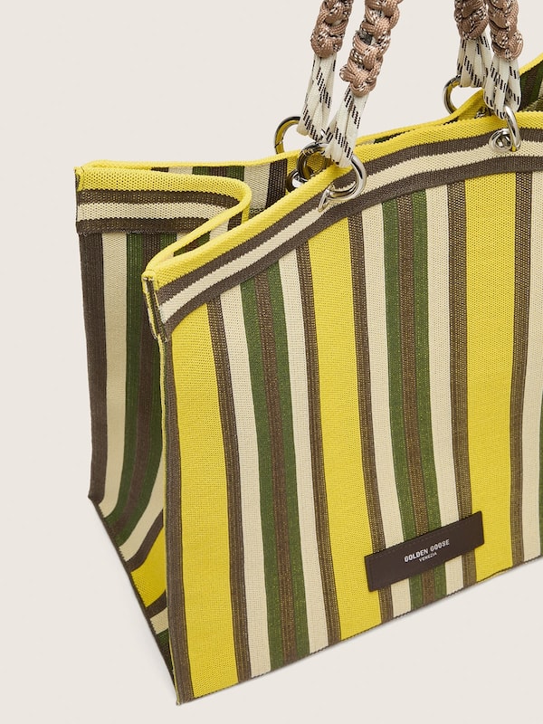 Golden Goose - Spiaggina Bag a righe sui toni del giallo, verde e marrone in 