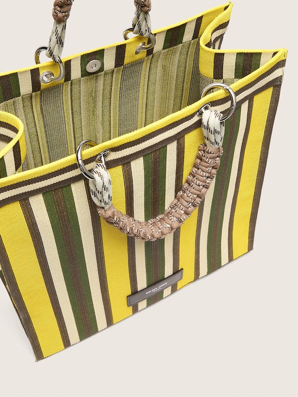 Golden Goose - Spiaggina Bag a righe sui toni del giallo, verde e marrone in 