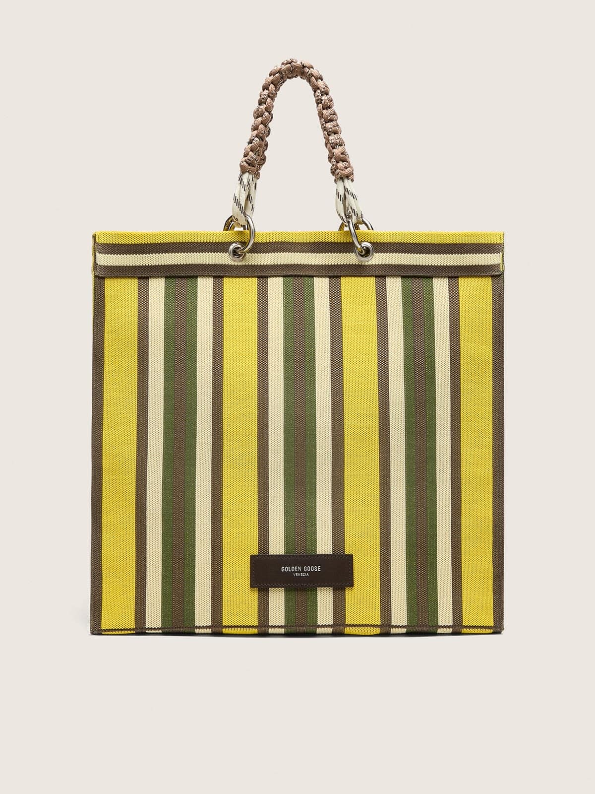 Golden Goose - Sac Spiaggina ray&eacute; dans les tons du jaune, du vert et du marron in 