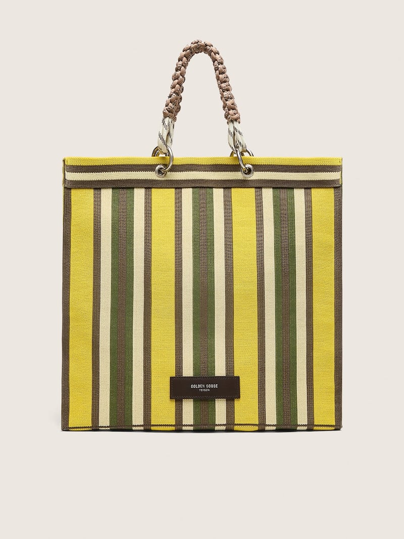 Spiaggina Bag a righe sui toni del giallo, verde e marrone