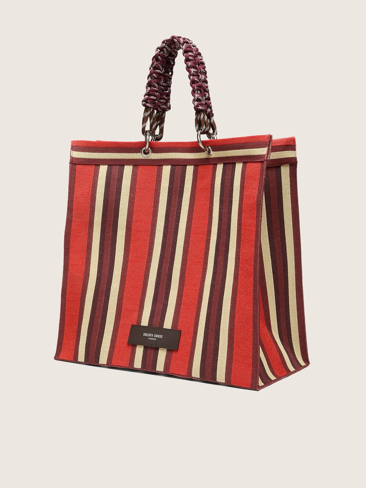 Golden Goose - Spiaggina Bag listrada em tons de vermelho, creme e bord&ocirc; in 