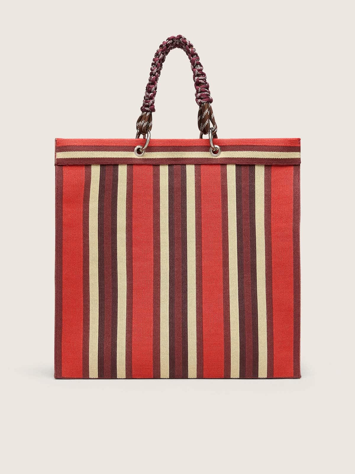 Golden Goose - Spiaggina Bag listrada em tons de vermelho, creme e bord&ocirc; in 