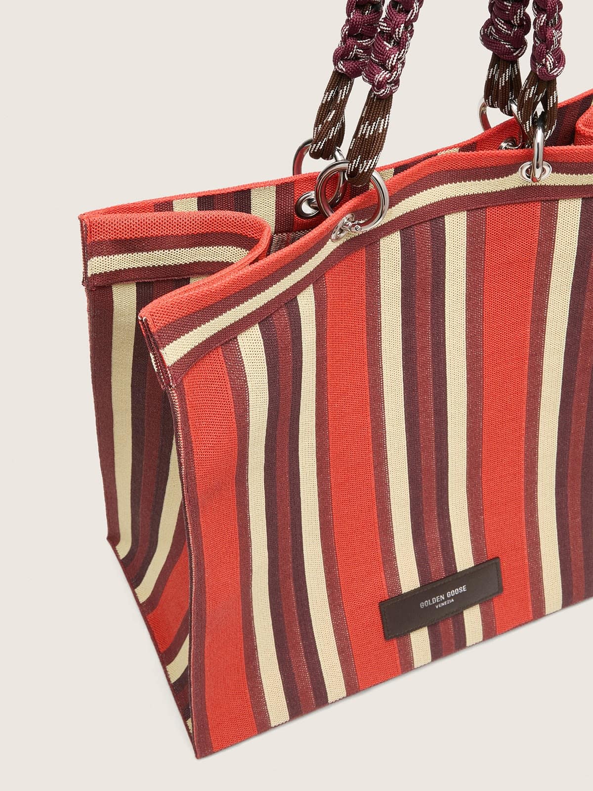 Golden Goose - Spiaggina Bag listrada em tons de vermelho, creme e bord&ocirc; in 