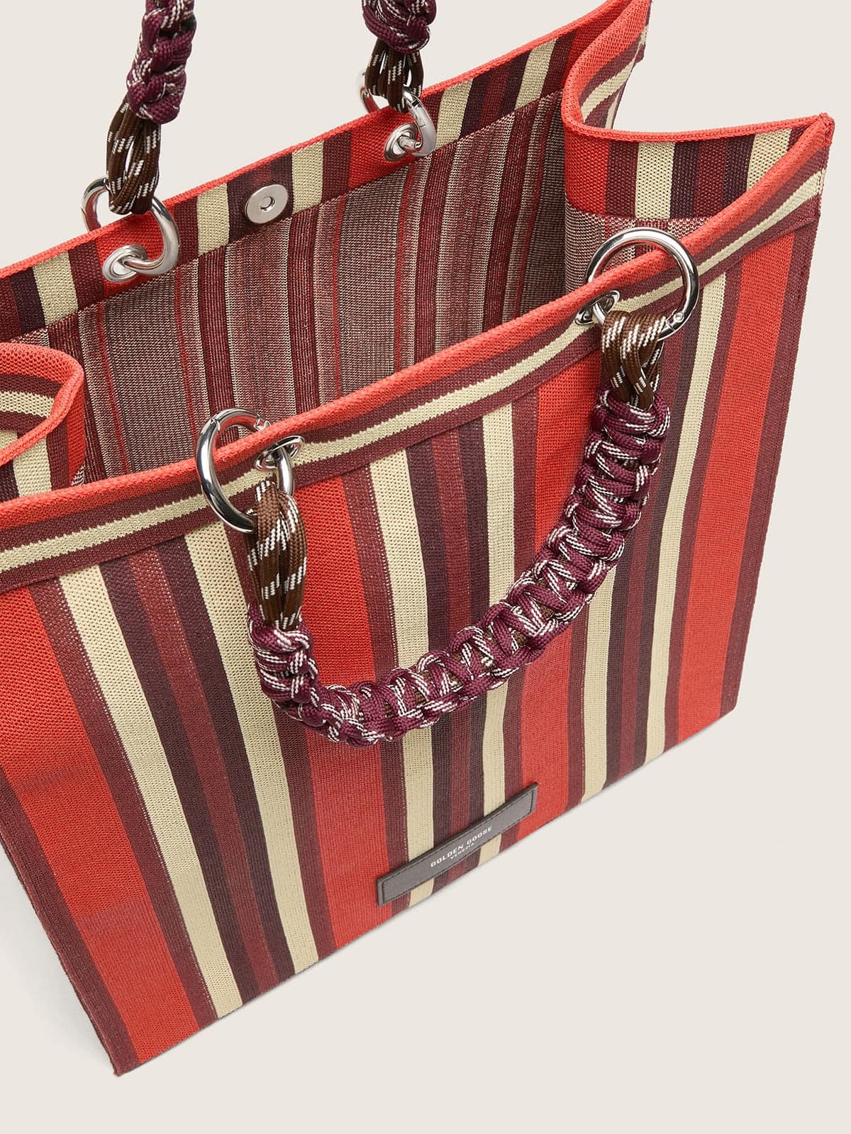 Golden Goose - Spiaggina Bag listrada em tons de vermelho, creme e bord&ocirc; in 