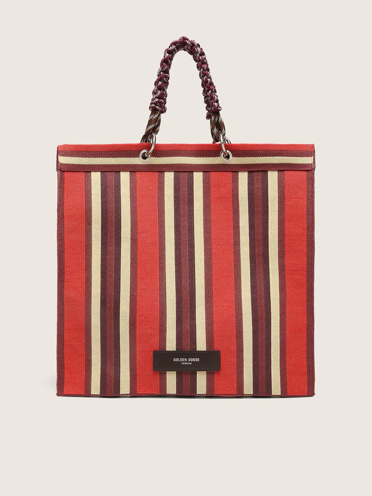 Golden Goose - Spiaggina Bag listrada em tons de vermelho, creme e bord&ocirc; in 