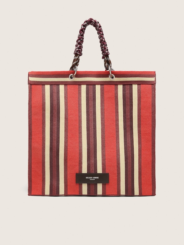 Golden Goose - Sac Spiaggina ray&eacute; dans les tons du rouge, du cr&egrave;me et du bordeaux in 