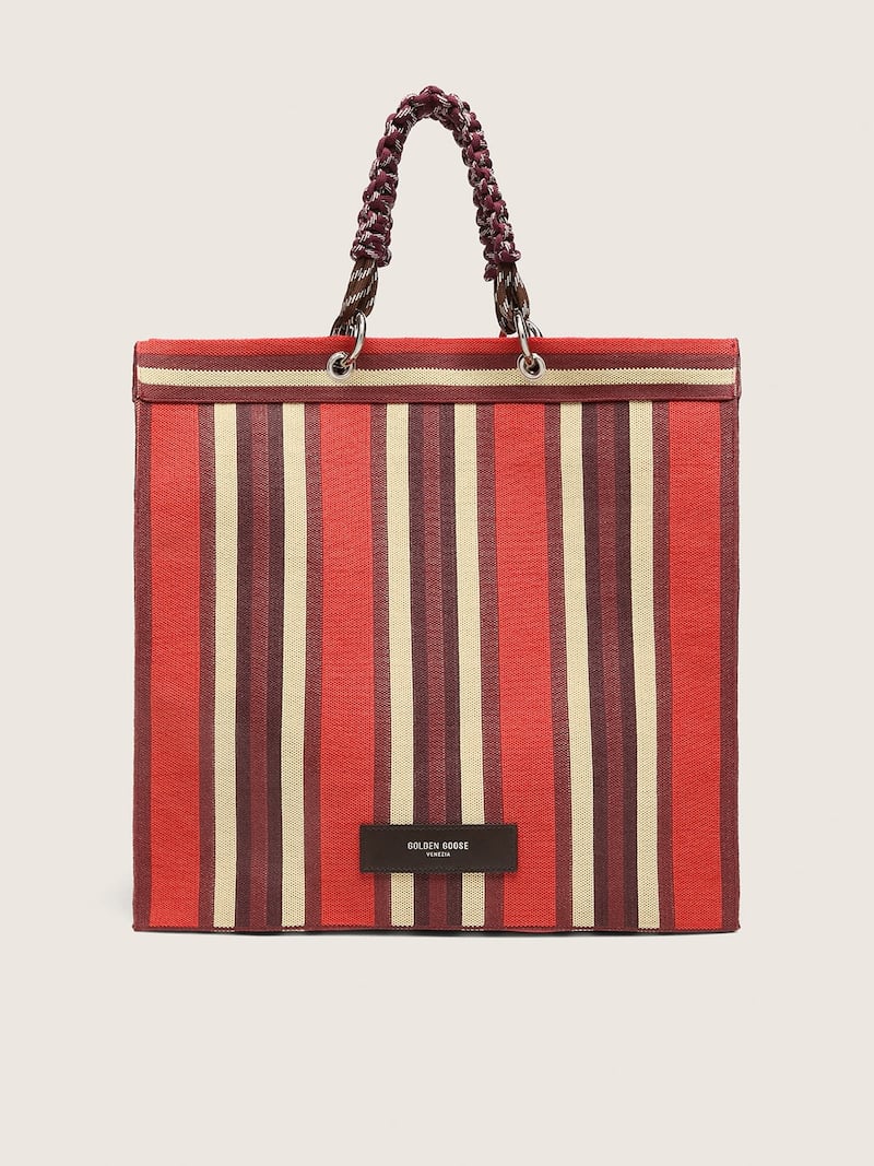 Spiaggina Bag a righe sui toni del rosso, crema e bordeaux