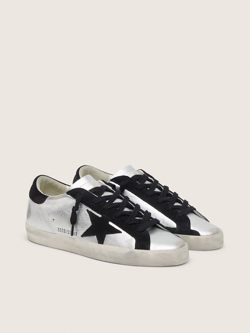 Golden Goose - Super-Star Donna in pelle argentata e inserti a contrasto in 