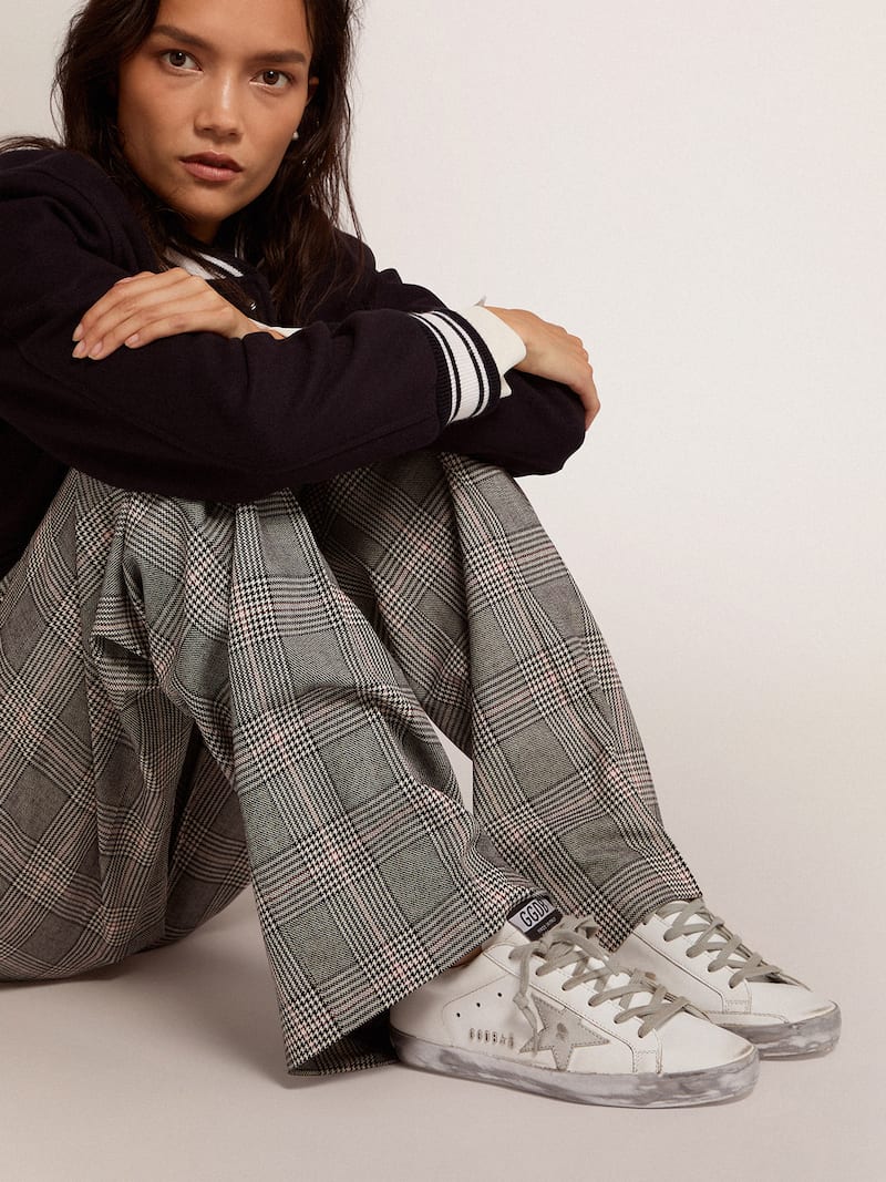 Golden Goose - Women's Super-Star with silver sparkle foxing and metal stud lettering in 