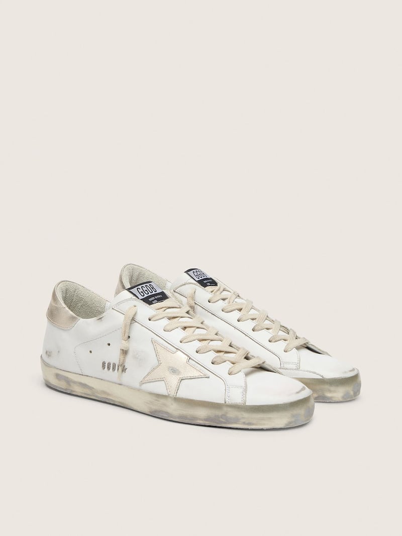 Golden Goose - Women's Super-Star with gold sparkle foxing and metal stud lettering in 