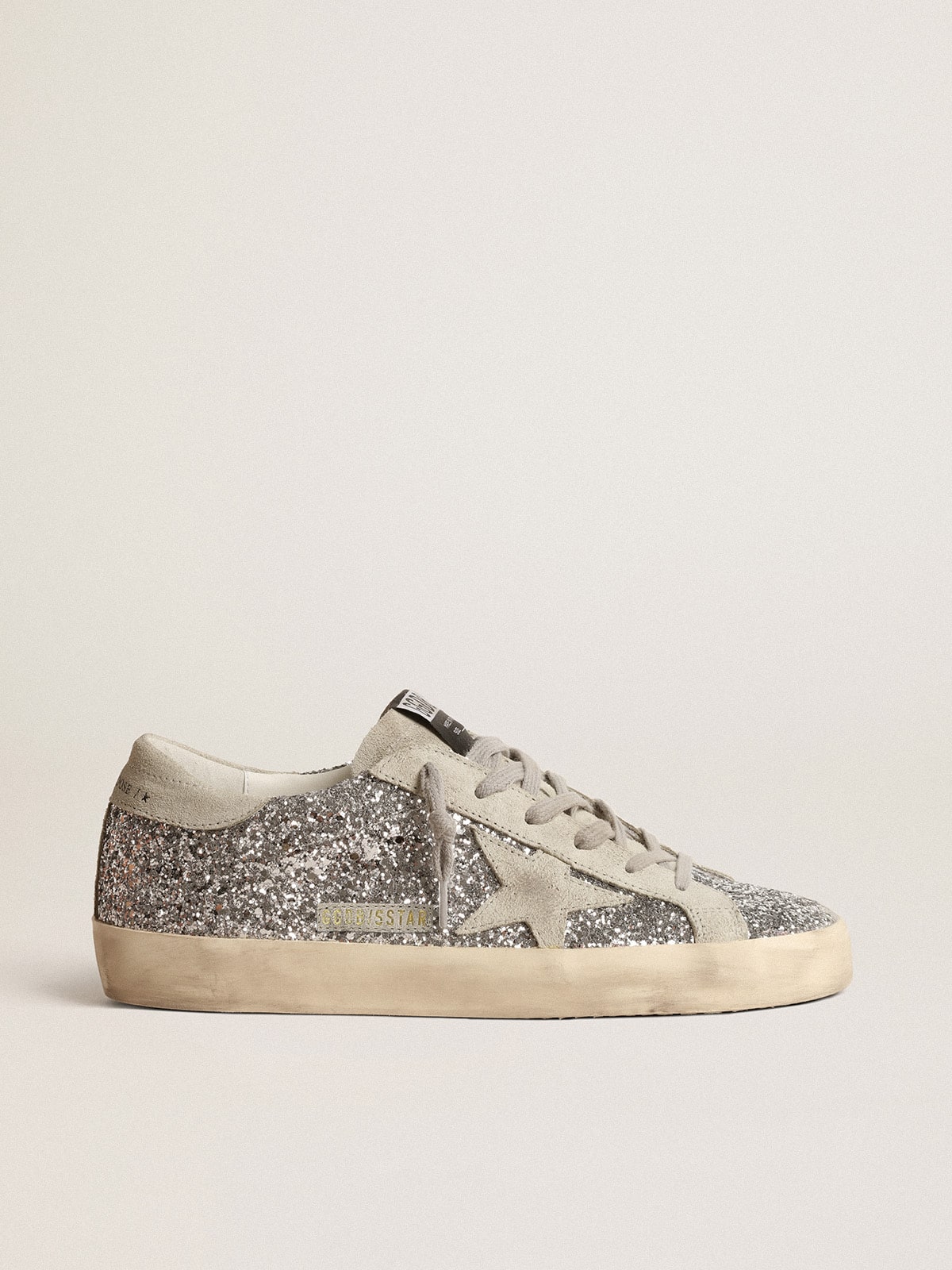 Women's Super-Star in silver glitter with ice-gray suede star