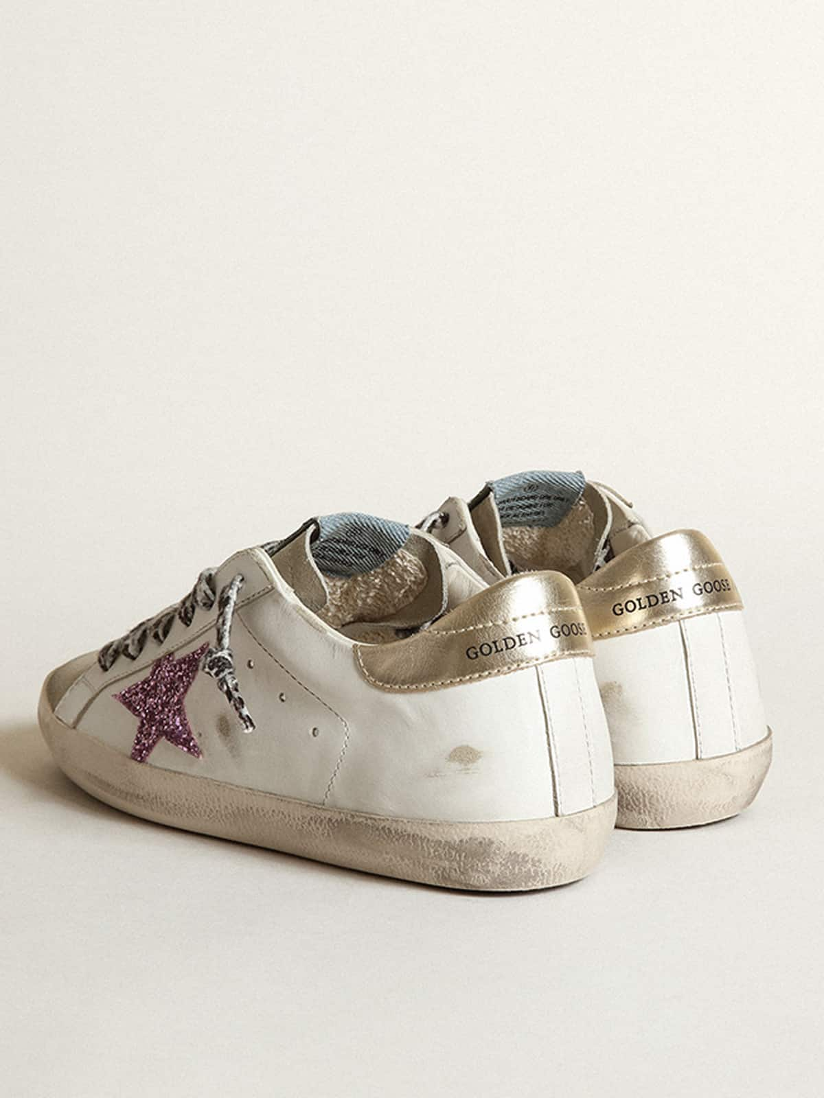 Golden Goose - Super-Star feminino glitter e talão dourado in 