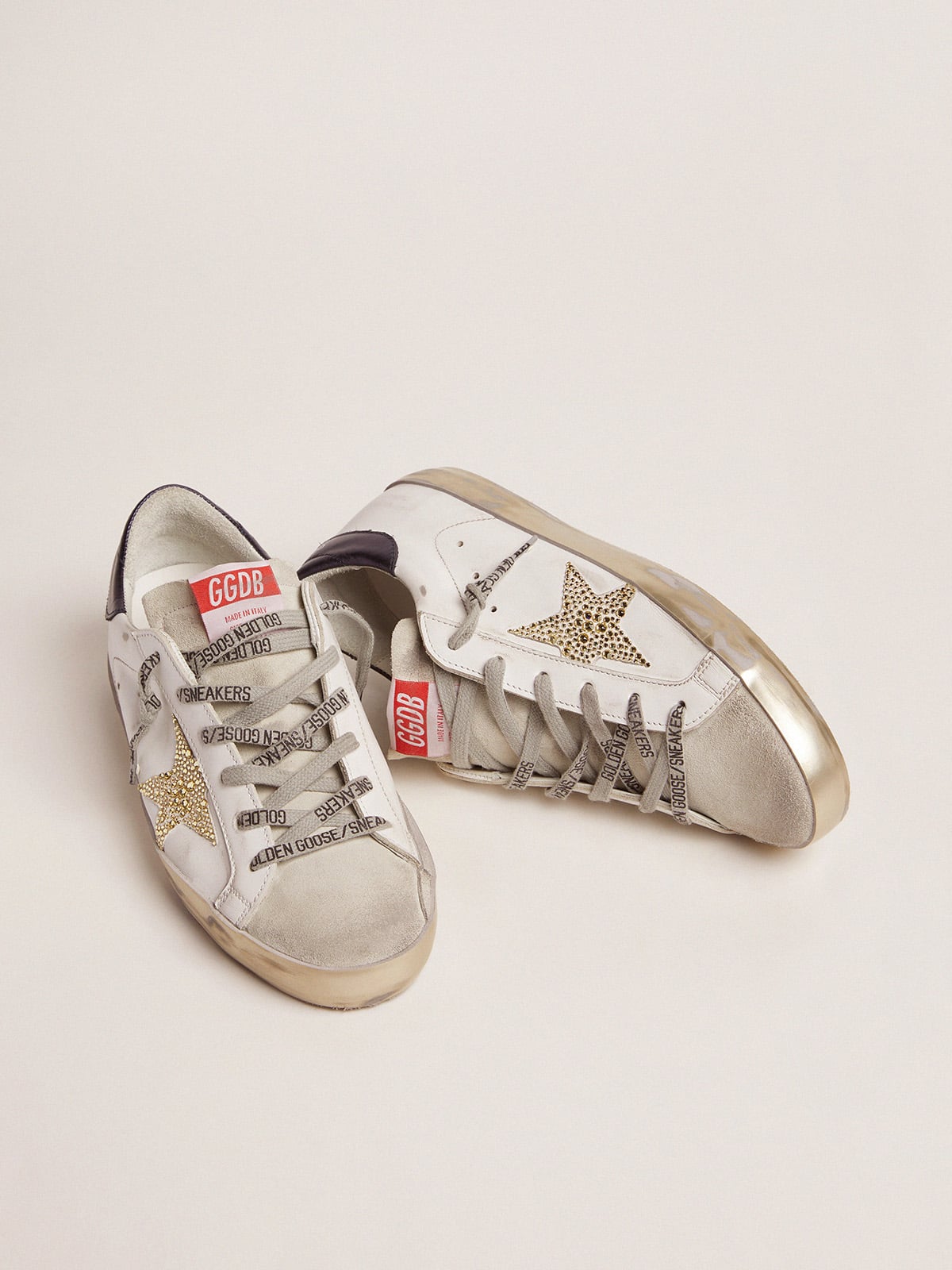 Golden Goose - Women’s Super-Star LTD with blue heel tab and Swarovski crystal star in 