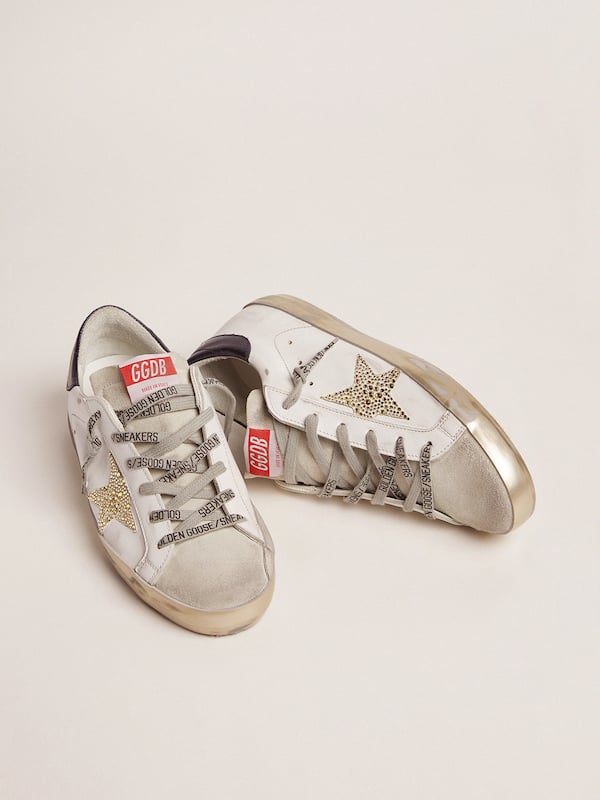 Golden Goose - Women’s Super-Star LTD with blue heel tab and Swarovski crystal star in 