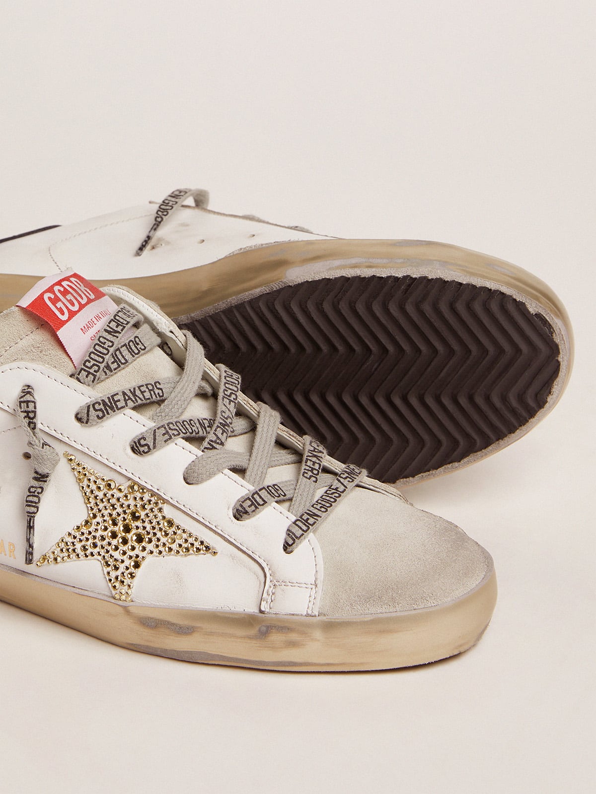 Golden Goose - Women’s Super-Star LTD with blue heel tab and Swarovski crystal star in 