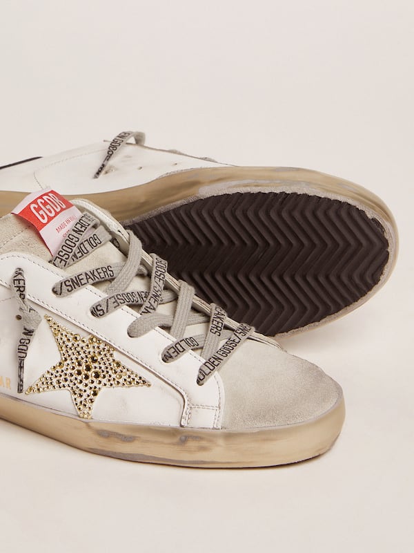 Golden Goose - Women’s Super-Star LTD with blue heel tab and Swarovski crystal star in 