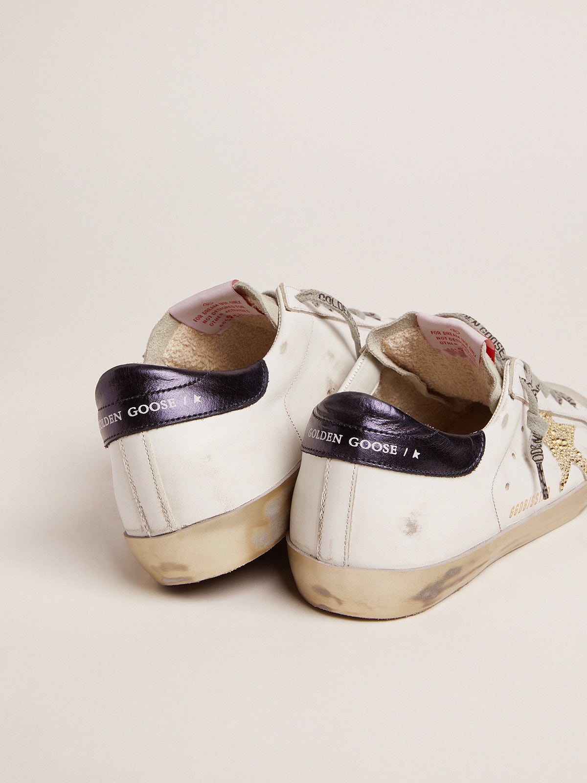 Golden Goose - Women’s Super-Star LTD with blue heel tab and Swarovski crystal star in 