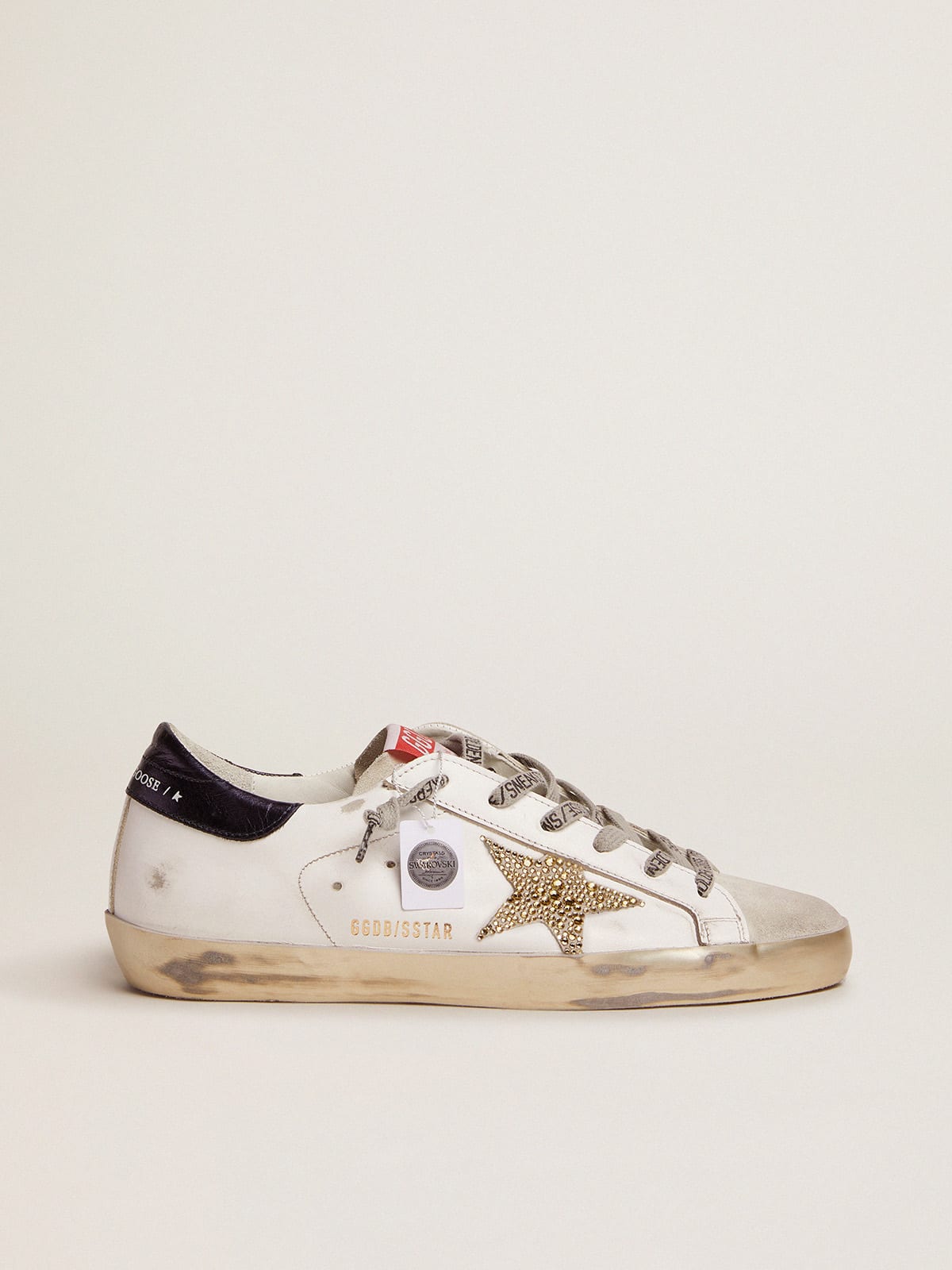 Golden Goose - Women’s Super-Star LTD with blue heel tab and Swarovski crystal star in 