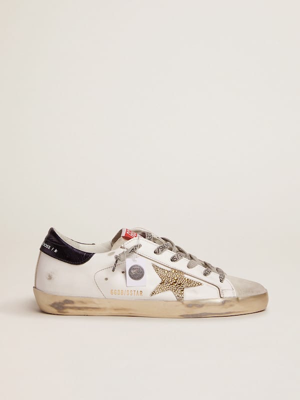 Golden Goose - Women’s Super-Star LTD with blue heel tab and Swarovski crystal star in 