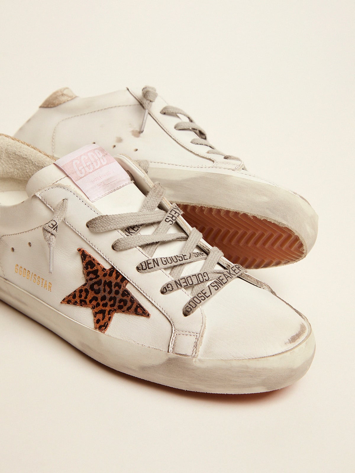 Golden Goose - Super-Star LTD sneakers with leopard-print star and gold glitter heel tab in 