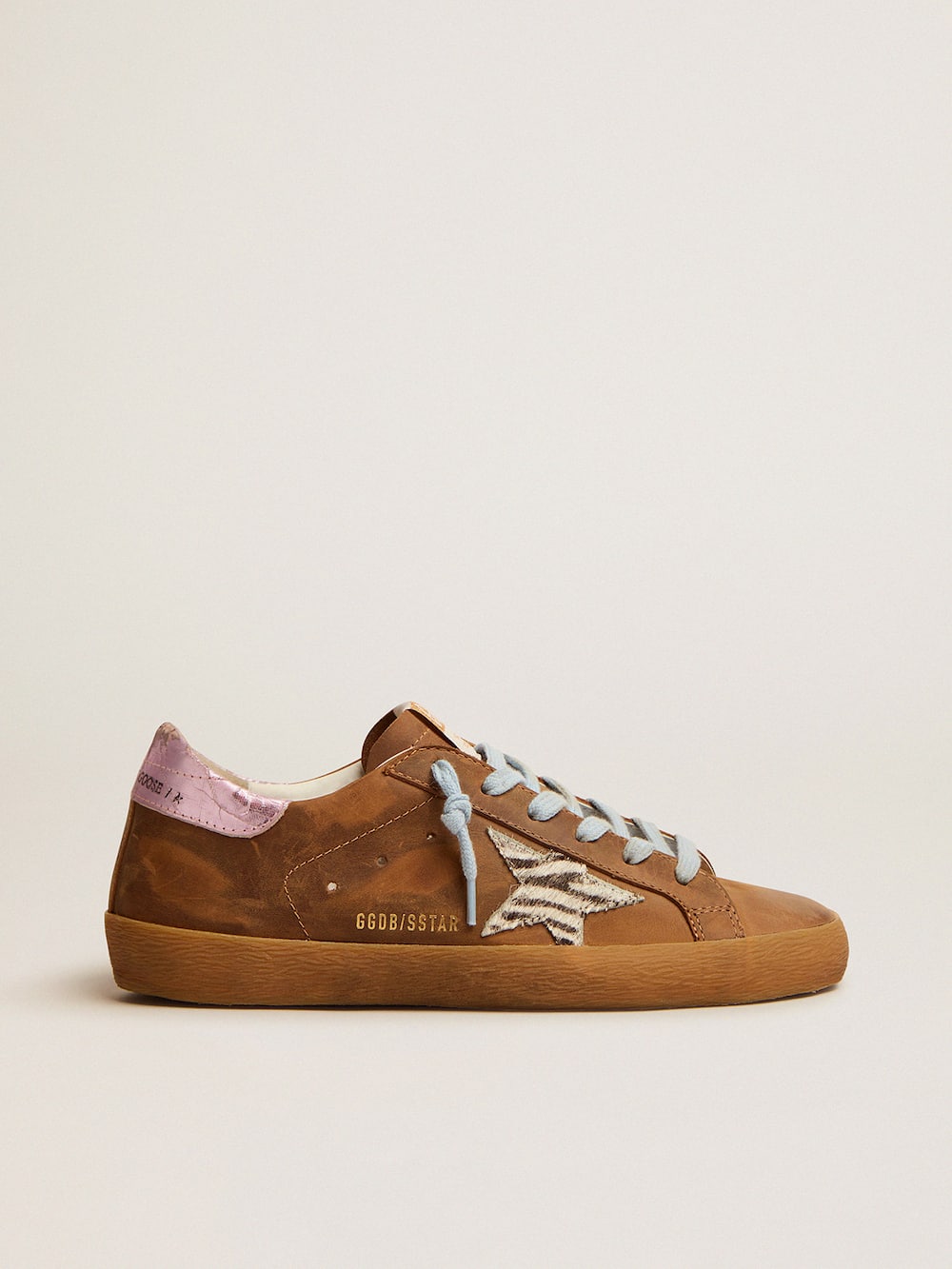Golden Goose - Super-Star sneakers in brown waxed suede with a zebra-print pony skin star in 