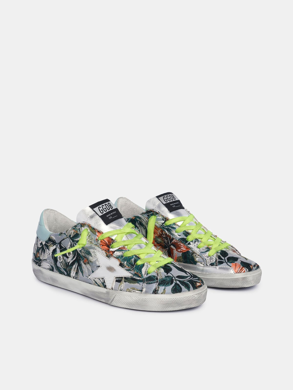 Golden Goose - Super-Star sneakers in floral-patterned jacquard with a silver star in 