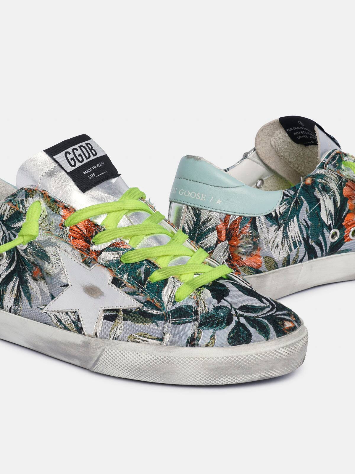 Golden Goose - Super-Star sneakers in floral-patterned jacquard with a silver star in 