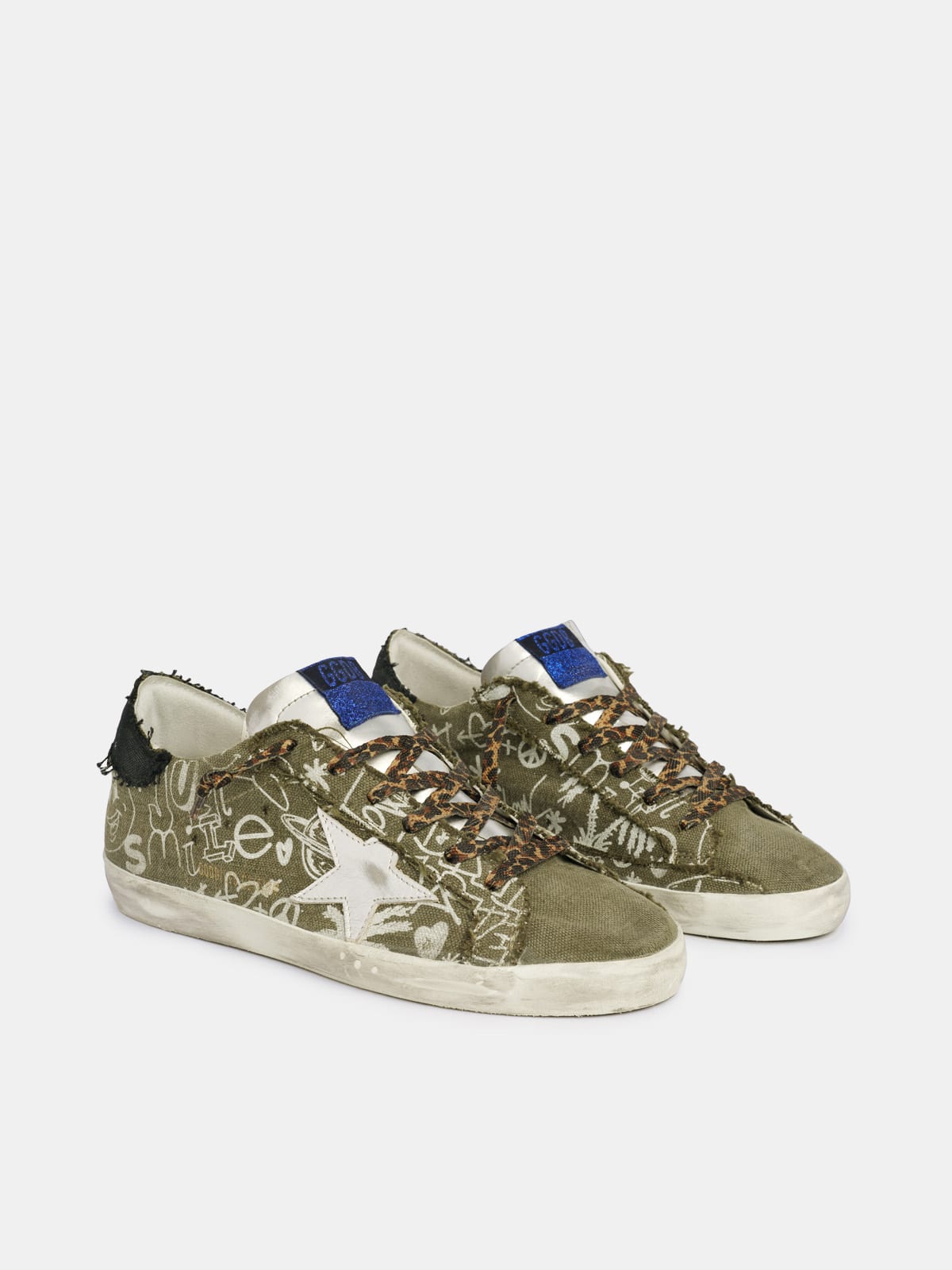 Golden Goose - Super-Star sneakers in green cotton with contrasting white decorations in 